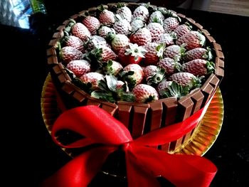 High angle view of strawberries in basket