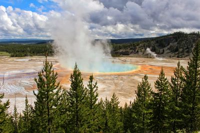 Scenic view of grand prismatic geyser in yellowstone national park