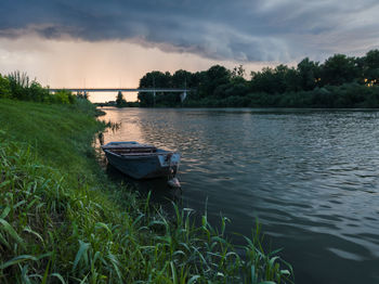 Scenic view of river against sky during sunset