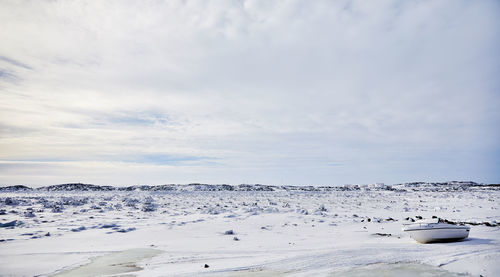 Scenic view of snow covered landscape against sky