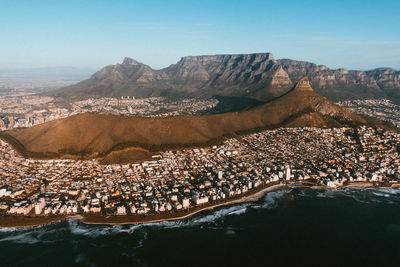 Aerial view of mountain range against the sky