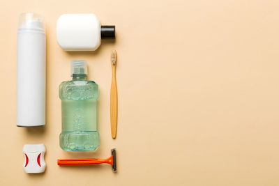 High angle view of beauty products on table