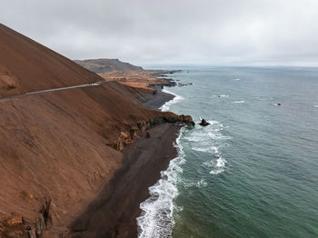 Aerial icelandic landscape at ketubjorg in the evening dusk.