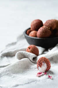 Close-up of fruits in bowl on table