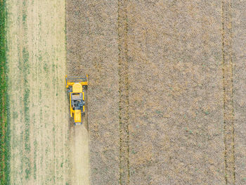 High angle view of man walking on street