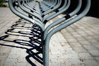 High angle view of empty bench in park