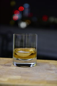 Close-up of beer in glass on table