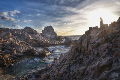 Panoramic view of sea against sky during sunset