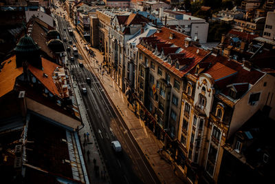 High angle view of buildings in city