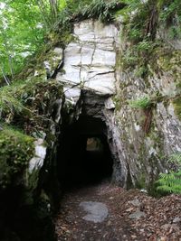 Stream flowing through rocks in tunnel