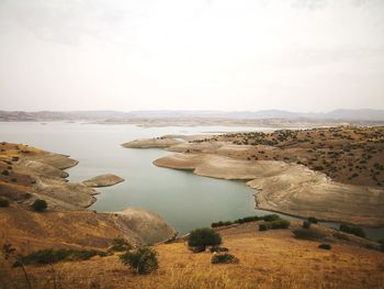 High angle view of lake against sky