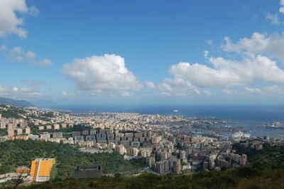High angle shot of townscape against sky