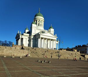 View of historic building against clear blue sky