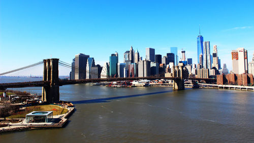 Suspension bridge over river