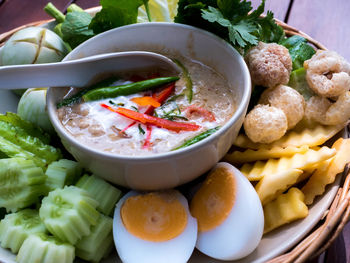 High angle view of food in bowl