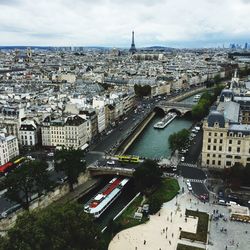 High angle view of street amidst buildings in city