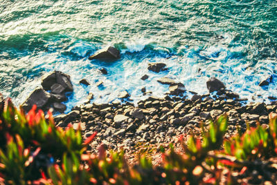 High angle view of sea waves