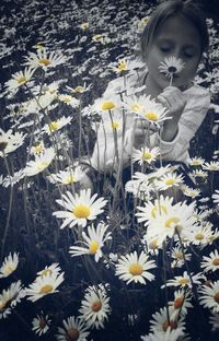 Close-up of woman holding flowers