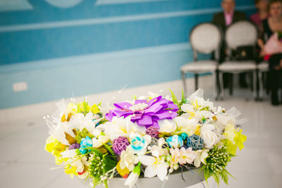 Close-up of flowers on table