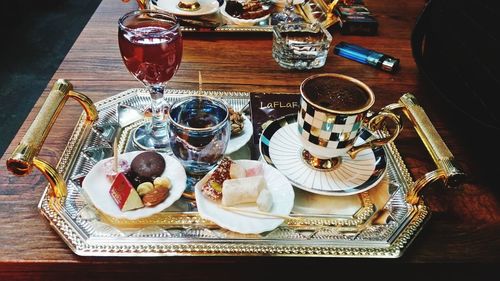 High angle view of food on table