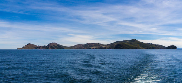 Scenic view of sea against blue sky