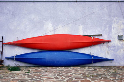 Close-up of multi colored umbrella on floor