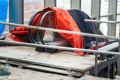 Escalator in construction building site in a mall.