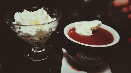 Close-up of dessert served on table