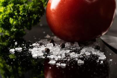 High angle view of apple on table