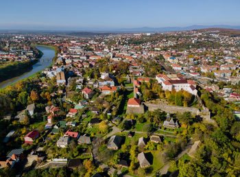 High angle view of townscape against sky