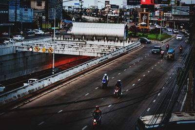 High angle view of traffic on road in city