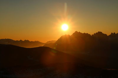 Scenic view of silhouette mountains against sky during sunset