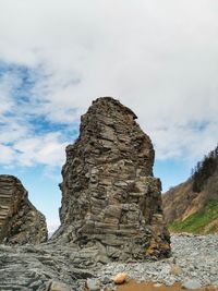 Low angle view of rock formations against sky