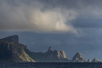 Scenic view of sea and rock formation against sky