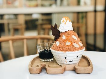 Close-up of dessert on table