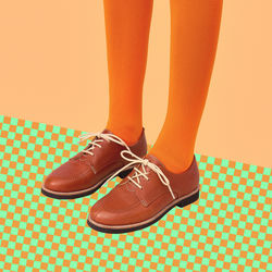 Contemporary digital collage art. retro classic shoes unrecognizable feet in stylish isometry. 