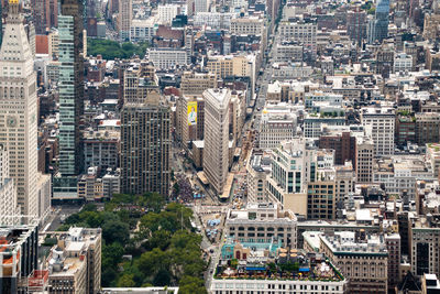 High angle view of modern buildings in city