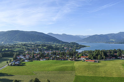 Scenic view of residential district against sky