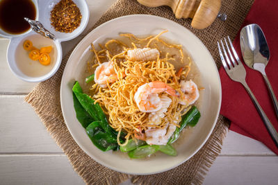 High angle view of food in bowl on table