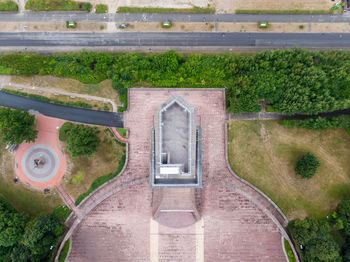 High angle view of road by building