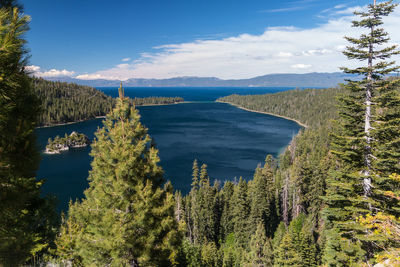 High angle view of lake with mountains in background