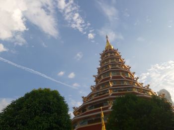 Low angle view of pagoda against sky