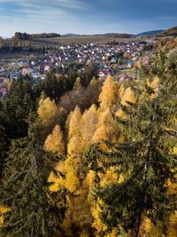High angle view of townscape against sky