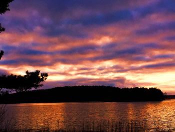 Scenic view of lake against sky at sunset