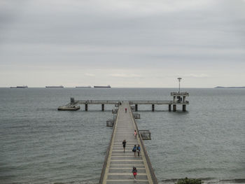 High angle view of pier on sea against sky