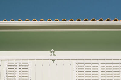 Low angle view of birds perching on building against sky