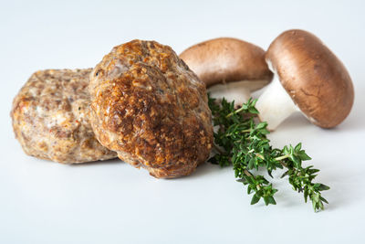 Close-up of bread against white background