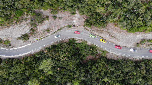 High angle view of cars on road