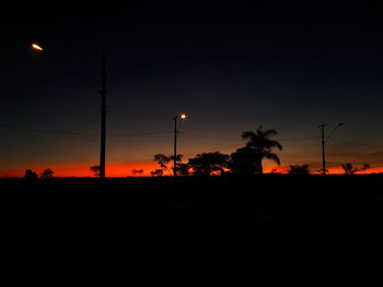 Silhouette trees against sky at night