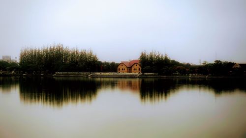 Scenic view of lake against clear sky